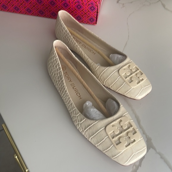 Georgia Square-Toe Croc-Embossed Leather Ballet Flats - Picture 2 of 5